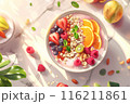 healthy food Detailed Illustration of a Smoothie Bowl with Colorful Fruits and Nuts 116211861