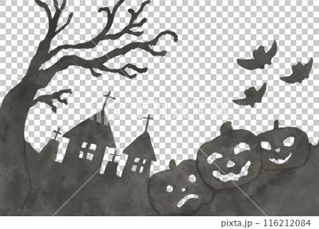 ハロウィンの黒い水彩タッチの背景のベクターイラスト 116212084
