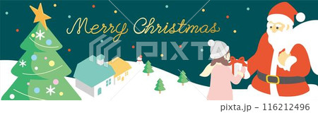 バナー　フレーム　クリスマス　アイソメトリック　サンタクロース　街並み　背景　イラスト素材 116212496