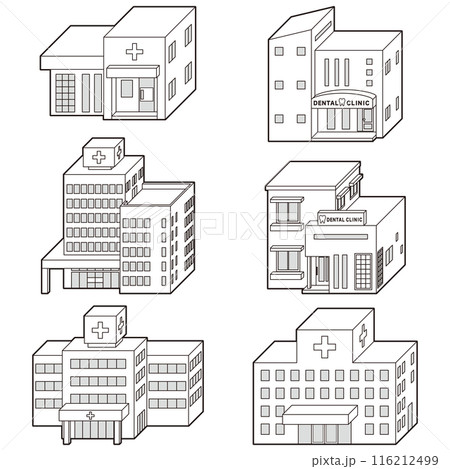 病院の立体ベクターイラスト. 線画. 116212499