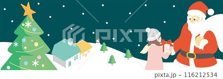 バナー　フレーム　クリスマス　アイソメトリック　サンタクロース　街並み　背景　イラスト素材 116212534