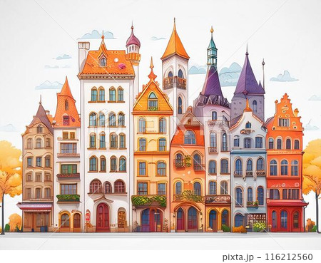 カラフルなヨーロッパ風建物の街並み 116212560