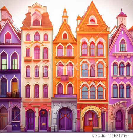 カラフルなヨーロッパ風建物の街並み 116212563