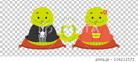 2025年蛇年卡素材-穿著和服的蛇角色可愛插畫 116212572