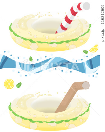 レモネード柄の浮輪のイラスト レモネード柄の浮輪のイラスト 116212609