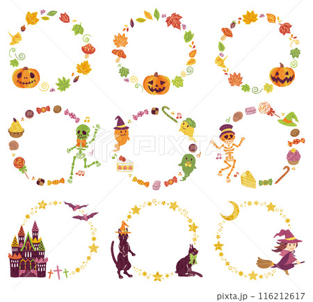 10月 ハロウィーン イラスト素材 丸フレームセット 10月 ハロウィーン イラスト素材 丸フレームセット 116212617