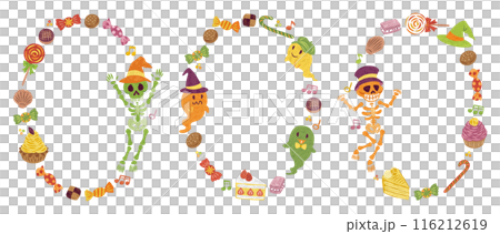 October Halloween candy skeleton ghost illustration round frame set 116212619