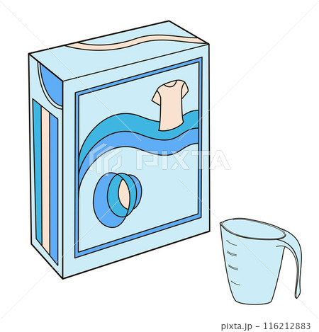 washing powder in a box and measuring cup washing powder in a box and measuring cup 116212883