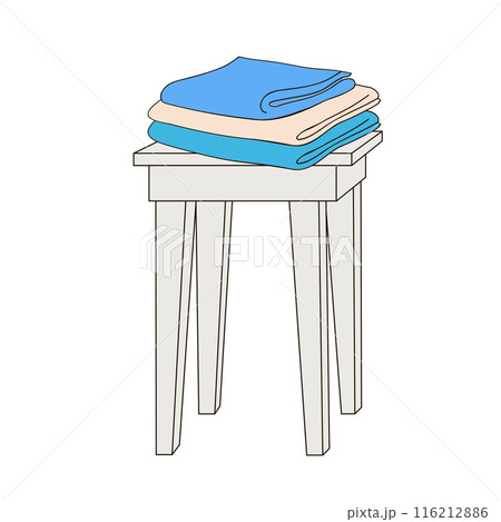 stack of clean towels on a stool stack of clean towels on a stool 116212886