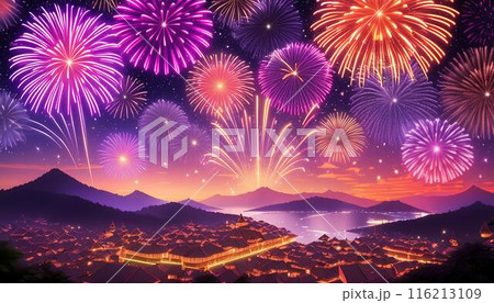 ファンタスティックな花火がキラキラ輝く星空	 ファンタスティックな花火がキラキラ輝く星空	 116213109