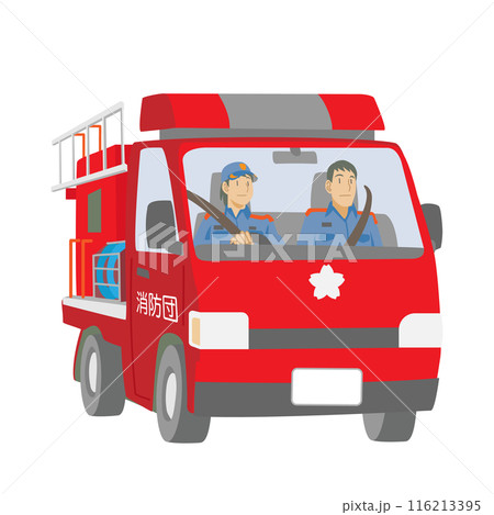 消防車に乗った消防団員たちのイラスト 消防車に乗った消防団員たちのイラスト 116213395