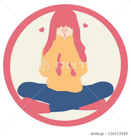 両手でハートをつくる若い女性の円形のイラスト 両手でハートをつくる若い女性の円形のイラスト 116213550