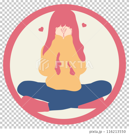 両手でハートをつくる若い女性の円形のイラスト 両手でハートをつくる若い女性の円形のイラスト 116213550