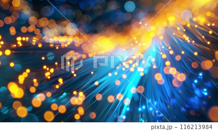 Fiber optics network cable on technology background 116213984