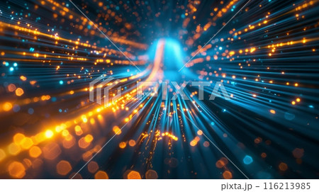 Fiber optics network cable on technology background 116213985