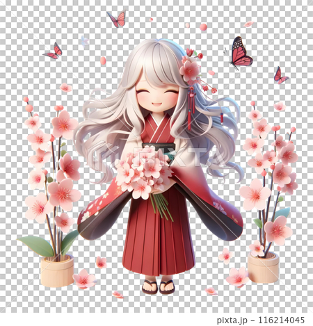3d girl in kimono with cherry blossom 116214045