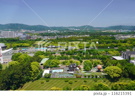 大阪 吹田 観覧車から見た万博公園(東部)(北方向、初夏) 大阪 吹田 観覧車から見た万博公園(東部)(北方向、初夏) 116215391