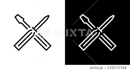 シンプルなプラスドライバーとマイナスドライバーのラインアイコン 116215588