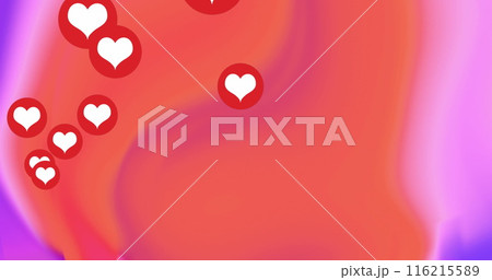 Image of heart shape in circles over multicolored wave pattern in background 116215589