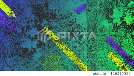Image of black color splash over geometric shapes against blue background 116215596
