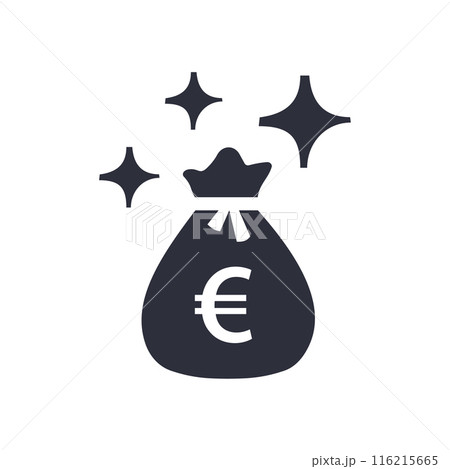 Graphic icon of a money bag with the euro symbol, representing financial success and wealth. Vector illustration. Graphic icon of a money bag with the euro symbol, representing financial success and wealth. Vector illustration. 116215665