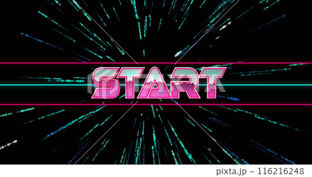 Image of start text over green and blue light trails 116216248