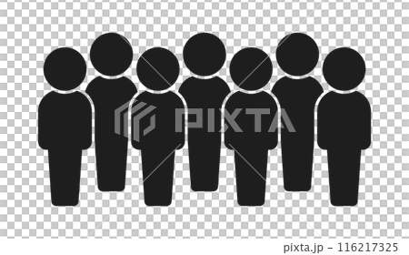 Icon/pictogram of seven people standing - Simple image of a group of seven or a group of multiple people 116217325