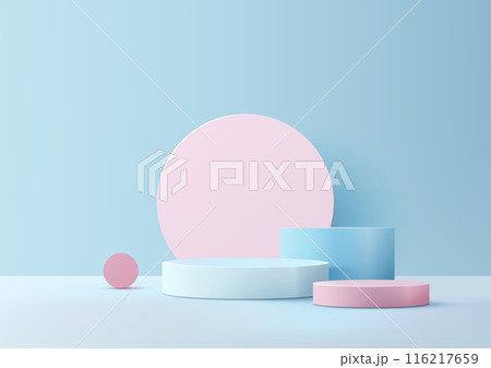 3D Pink and Blue Podium with Circles Backdrop, Modern Product Display and Mockup 3D Pink and Blue Podium with Circles Backdrop, Modern Product Display and Mockup 116217659
