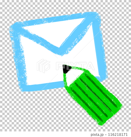Envelope and pencil illustration, crayon touch Envelope and pencil illustration, crayon touch 116218171