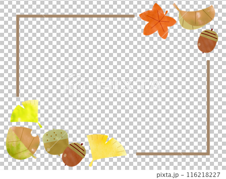 Watercolor-style fallen leaves and acorns frame Watercolor-style fallen leaves and acorns frame 116218227
