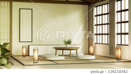 Modern with low table and pillow on minimal room japan style. 116218362