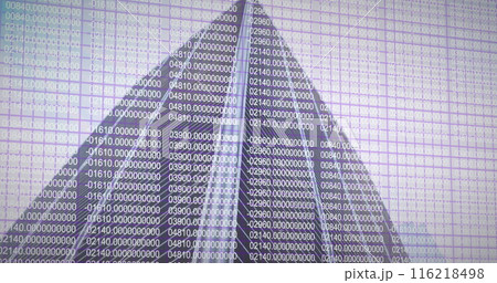 Image of data processing with media icons over cityscape 116218498