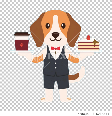 Beagle dog of cafe employee carrying cake 6 / flyer and poster material 116218544