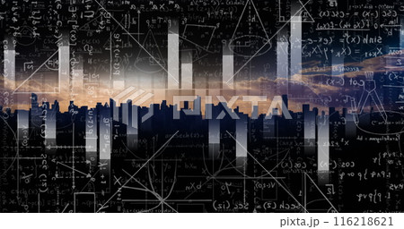 Image of mathematical formulas over cityscape 116218621