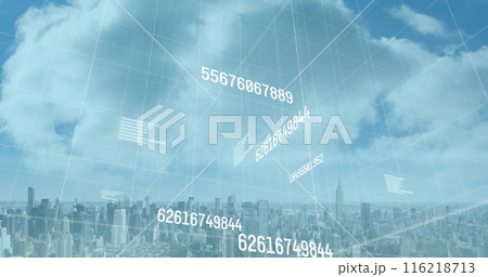 Image of numbers changing and data processing over cityscape Image of numbers changing and data processing over cityscape 116218713
