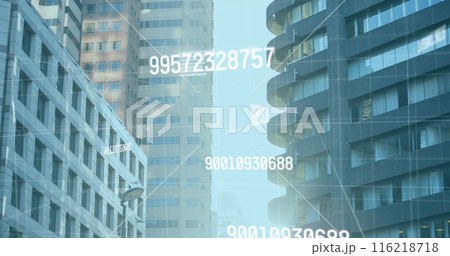 Image of numbers changing and data processing over cityscape Image of numbers changing and data processing over cityscape 116218718