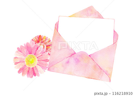 水彩イラスト ピンクの手紙と花 水彩イラスト ピンクの手紙と花 116218910