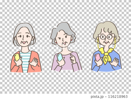 スマホを操作する女性達 116218963