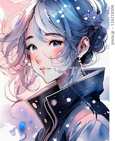 ピンクと青の水彩で描いた美少女のイラスト素材 [116219306] - PIXTA