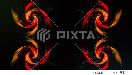 Image of four red digital waves spinning against copy space on black background 116219335