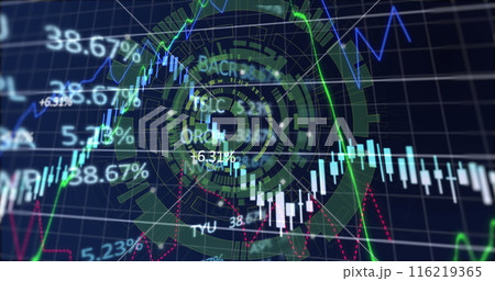 Image of financial data processing over dark background Image of financial data processing over dark background 116219365