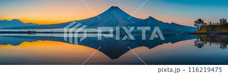 Reflected Mountain Peaks at Sunrise on Lake 116219475
