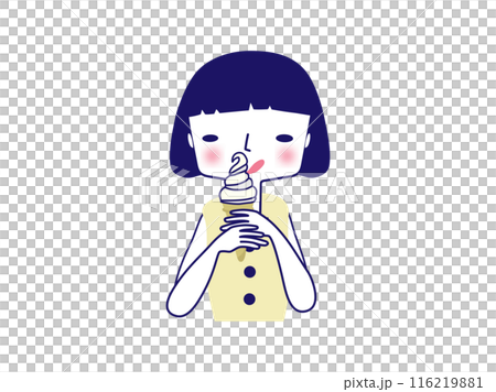 バニラソフトクリームを食べる女の子 116219881