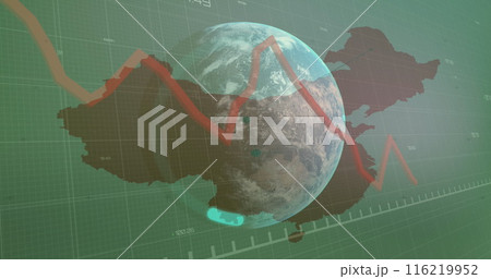 Image of financial data processing over globe and map of china Image of financial data processing over globe and map of china 116219952