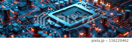 A computer chip is shown in a close up 116220462