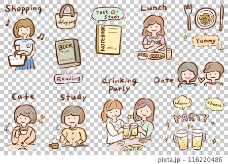 Cute character line drawing illustration set - color Cute character line drawing illustration set - color 116220486