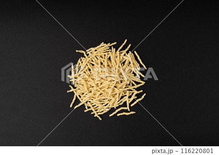 Raw Trofie Pasta, Dry Italian Macaroni, Traditional Genoa Food, Raw Noodle, Modern Ligurian Cuisine Raw Trofie Pasta, Dry Italian Macaroni, Traditional Genoa Food, Raw Noodle, Modern Ligurian Cuisine 116220801