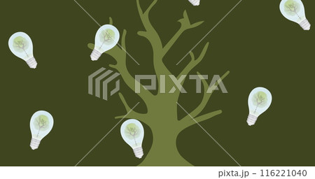 Image of lightbulbs over tree on green background 116221040