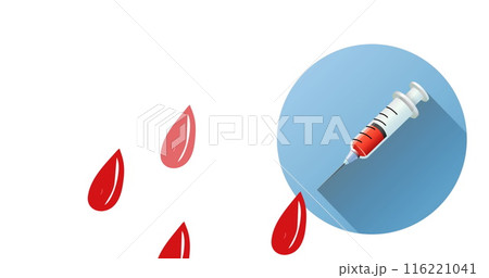 Image of blood drops and vaccine on white background 116221041