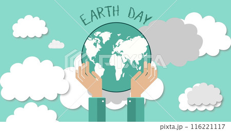 Image of earth day text over clouds and globe 116221117